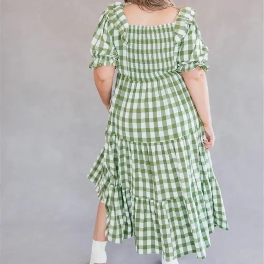 JessaKae Orchard Green & White Gingham Dress Cottagecore Prariecore Elastic | S - Picture 15 of 16